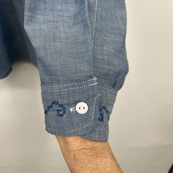 VTG 1970's Big Mac Womens Blue Embroidered Chambray Shirt God Bless America - Picture 3 of 10